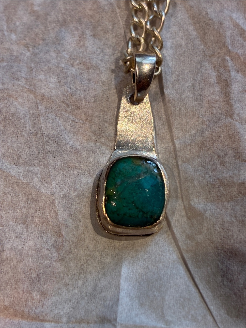 Artisan made Sterling Silver Chrysocolla Pendant on a 22” Silver-toned Chain